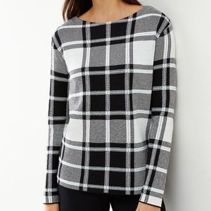 J. Jill Plaid Sweater Black White‎ Buffalo Check Cozy Knit Pullover Womens XS